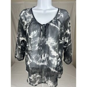 Express Top Womens Small Sheer Black Marble Tie Dye Keyhole Neck
